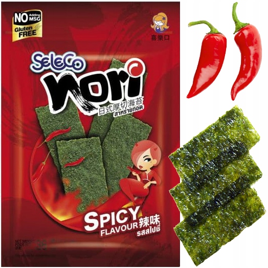 

Chrupiące Glony Wodorosty Nori Ostre Przekąska 36g