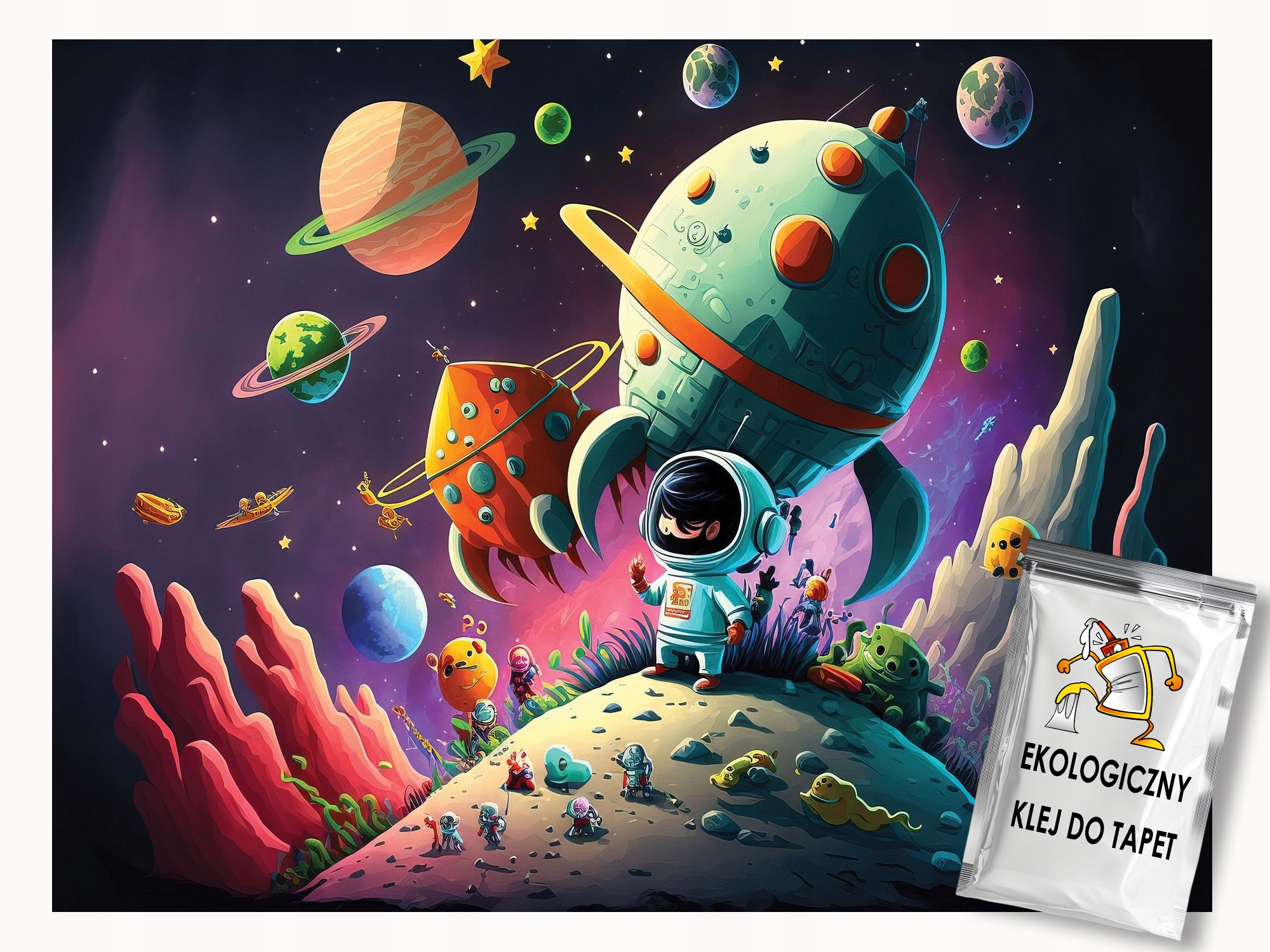 Fototapeta Flizelina Nebe Vesmír Planety Raketa Astronauta 400x280 lepidlo