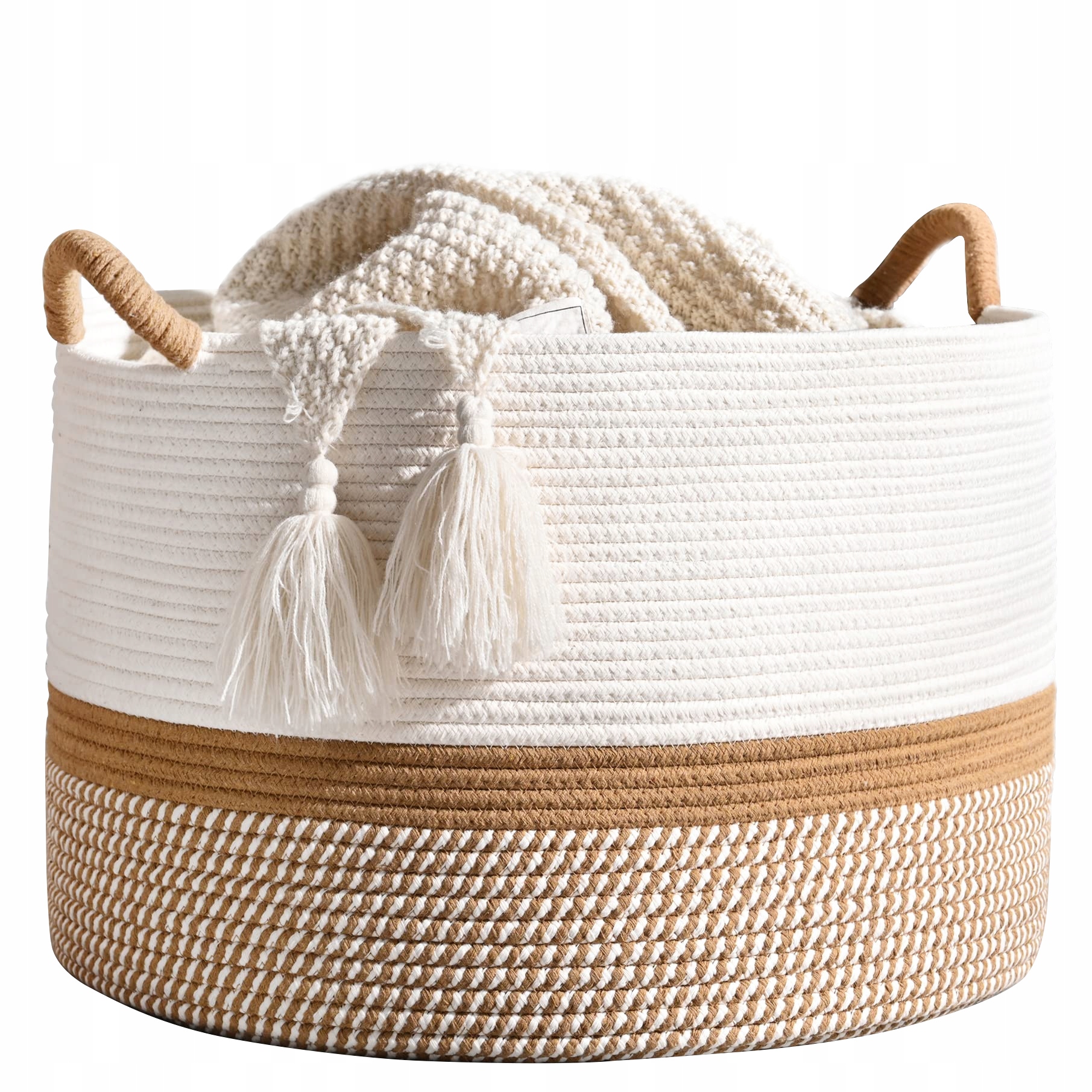 KOSZ DO PRZECHOWYWANIA NA ZABAWKI PRANIE UBRANIA PLECIONY BAWEŁNIANY DUŻY