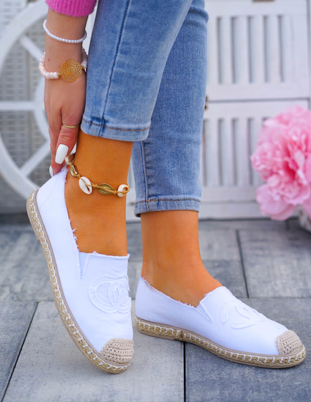 Białe Espadryle Tenisówki Trampki Buty Wsuwane Materiał wkładki inny