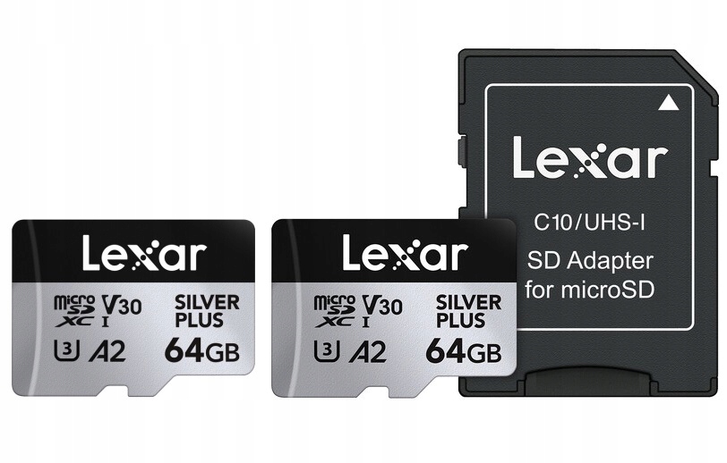 2x paměťová karta microSDXC Lexar Silver Plus 64 Gb Uhs-i U3 V30 A2