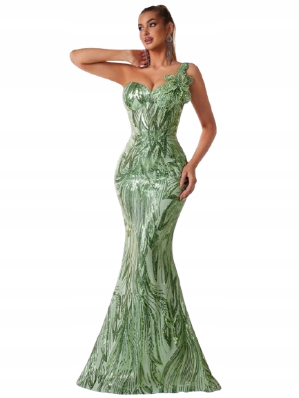 Shein Zelená Šaty Mořská Panna S Flitry A Květem, 1 Kg