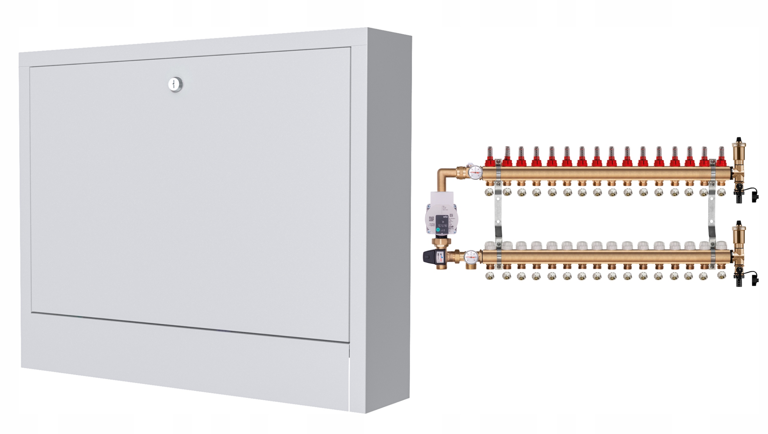 Mosazný Rozdělovač Pro Podlahovku 16 S Čerpadlem Wilo+nástěnná Skříňka+pex