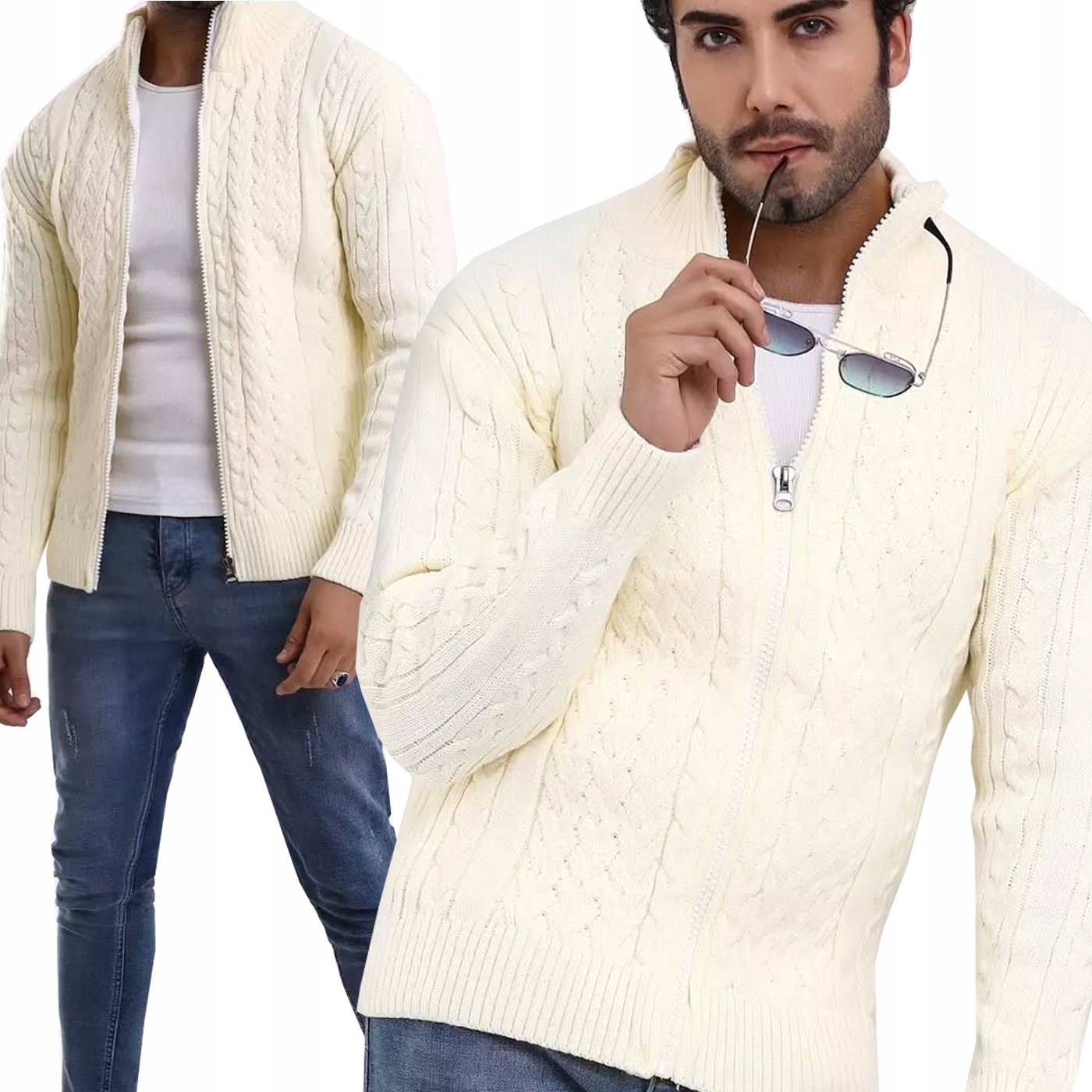 Pánský svetr silný teplý vlněný na zip se stojáčkem Rolák