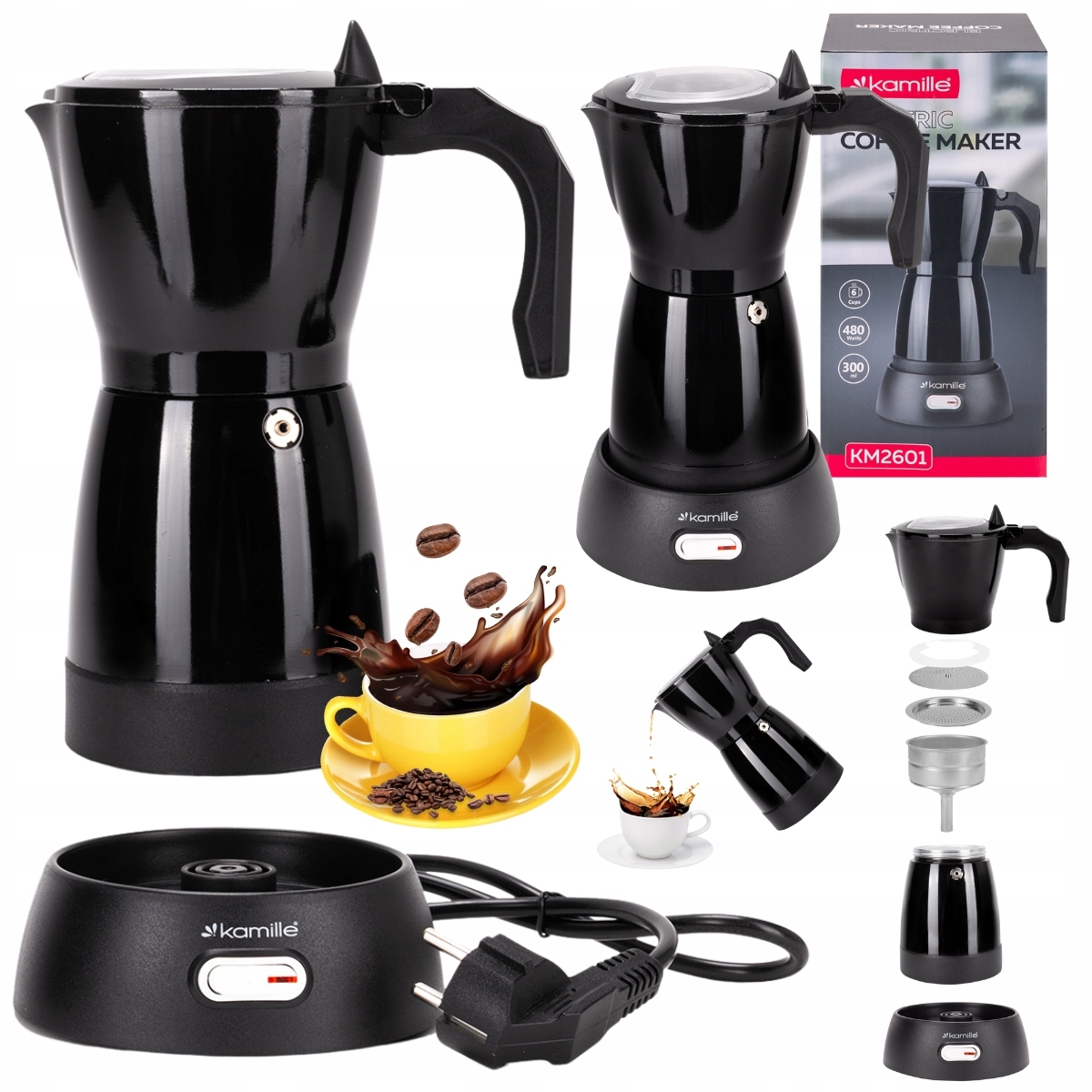 Kawiarka elektryczna Kamille KM2601 300 ml 6 tz
