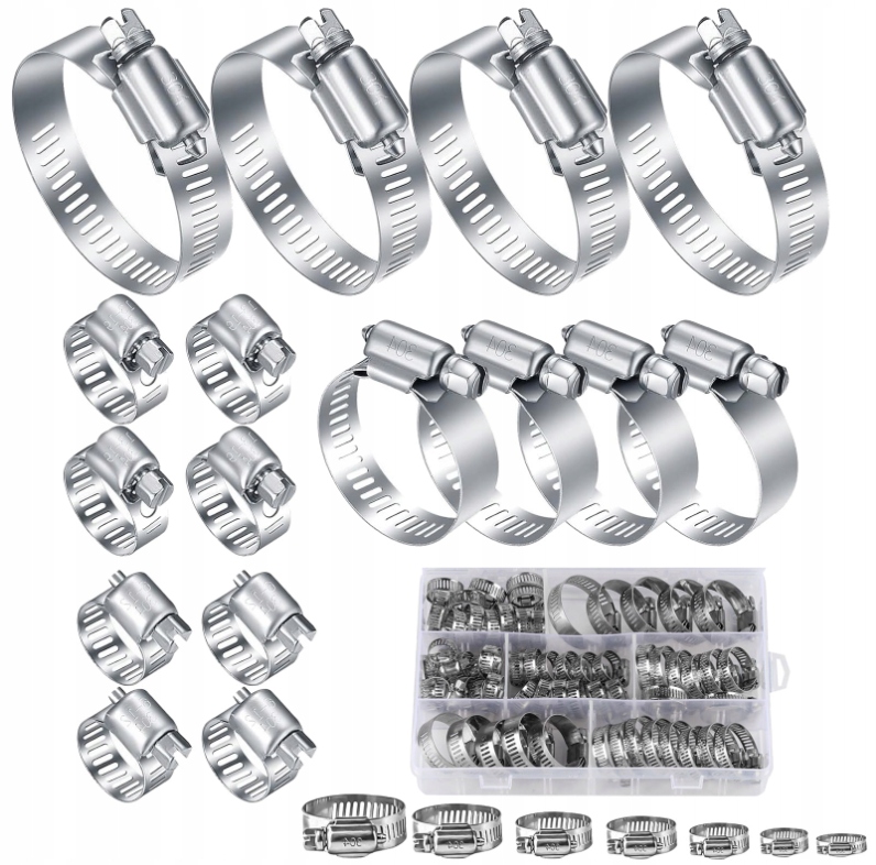 Zestaw Stalowych Opasek Zaciskowych Ślimakowych MIX (60 szt.) Obejma