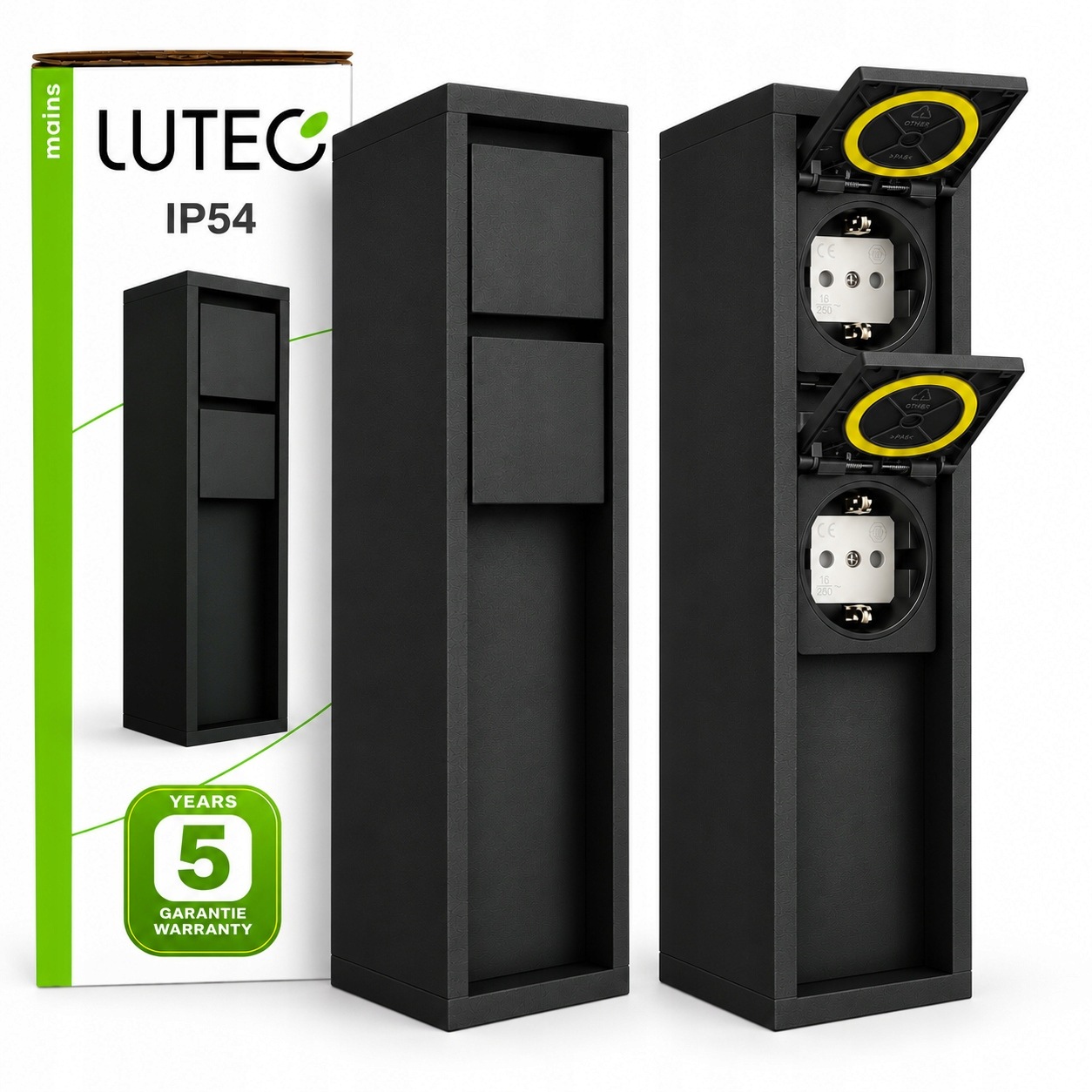 Sada 2 x Elektrický zahradní sloupek Schuko bez kolíku IP54 Černý Lutec