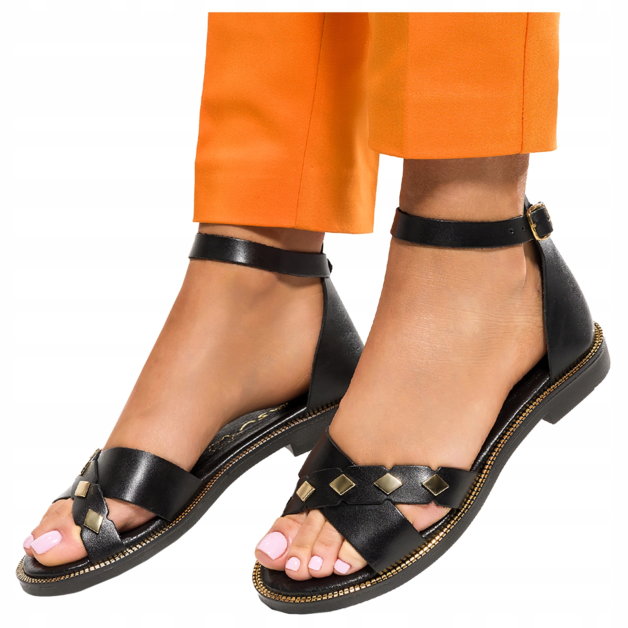 Dámské Kožené Sandály Ploché Módní Zakrytá Pata Lehké Černé vel. 38