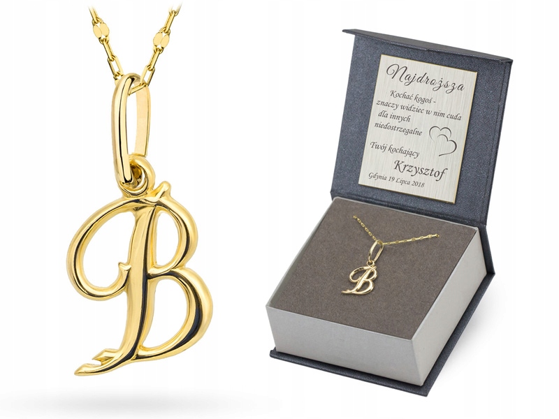 Zlatý Řetízek Náhrdelník 585 Přívěsek Písmenko B 38 Cm Gravírování