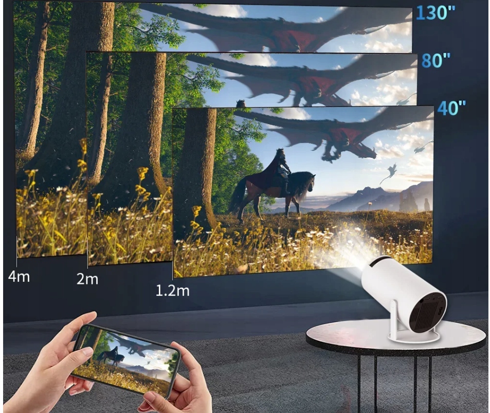 PROJEKTOR RZUTNIK 4K ANDROID TV 11 Wifi6 2.4G/5.8G BT5.0 40-130" Model HY300 PRO