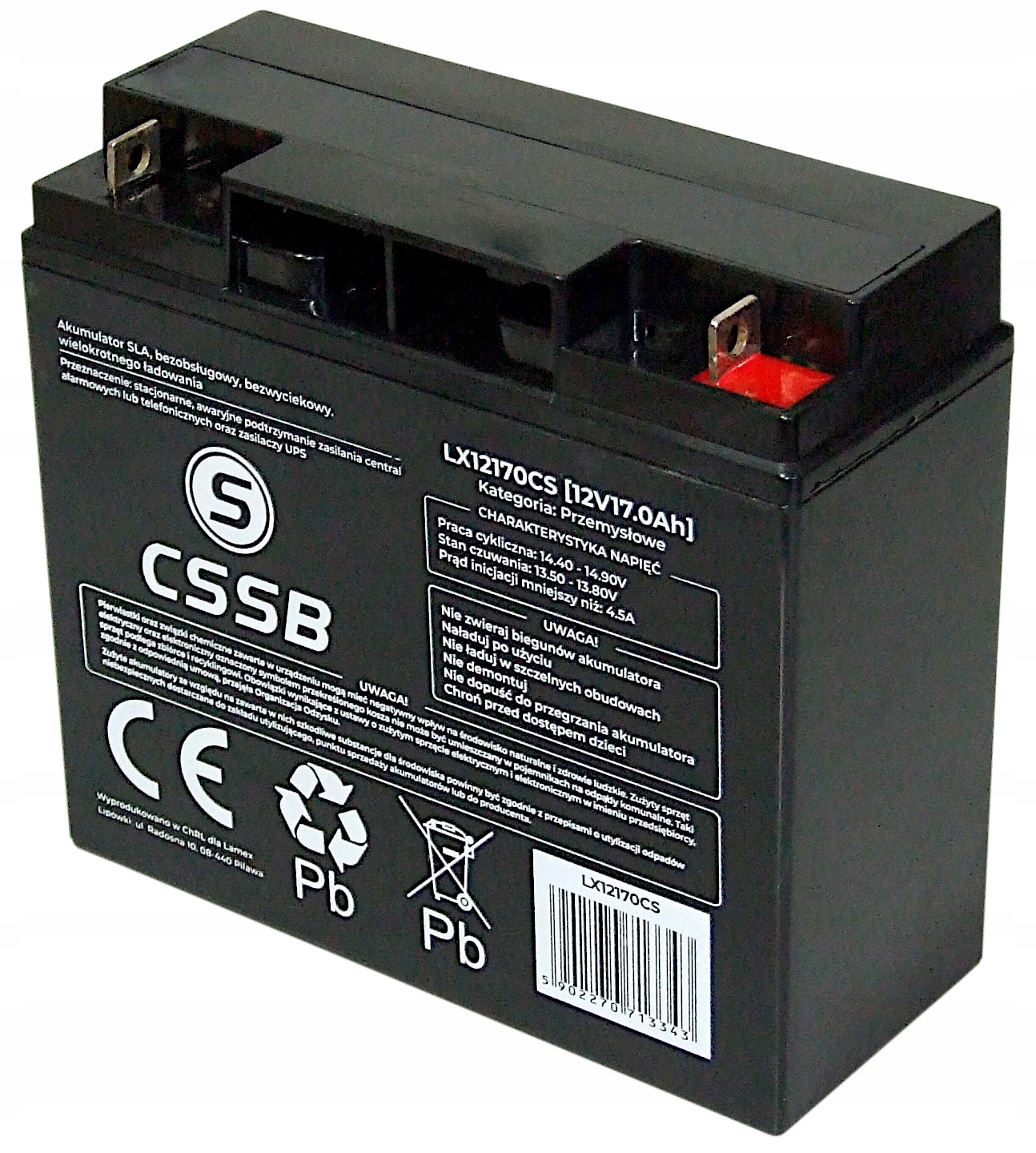 Akumulator Agm 12V 17Ah Cssb (wymiar 18Ah 20Ah) autka Ups rower solar alarm