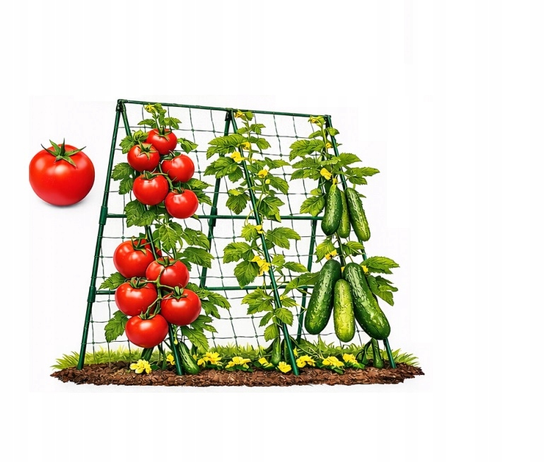 Stelaż z siatką na pomidory, podpora na fasole, ogórki 210 x 210 cm