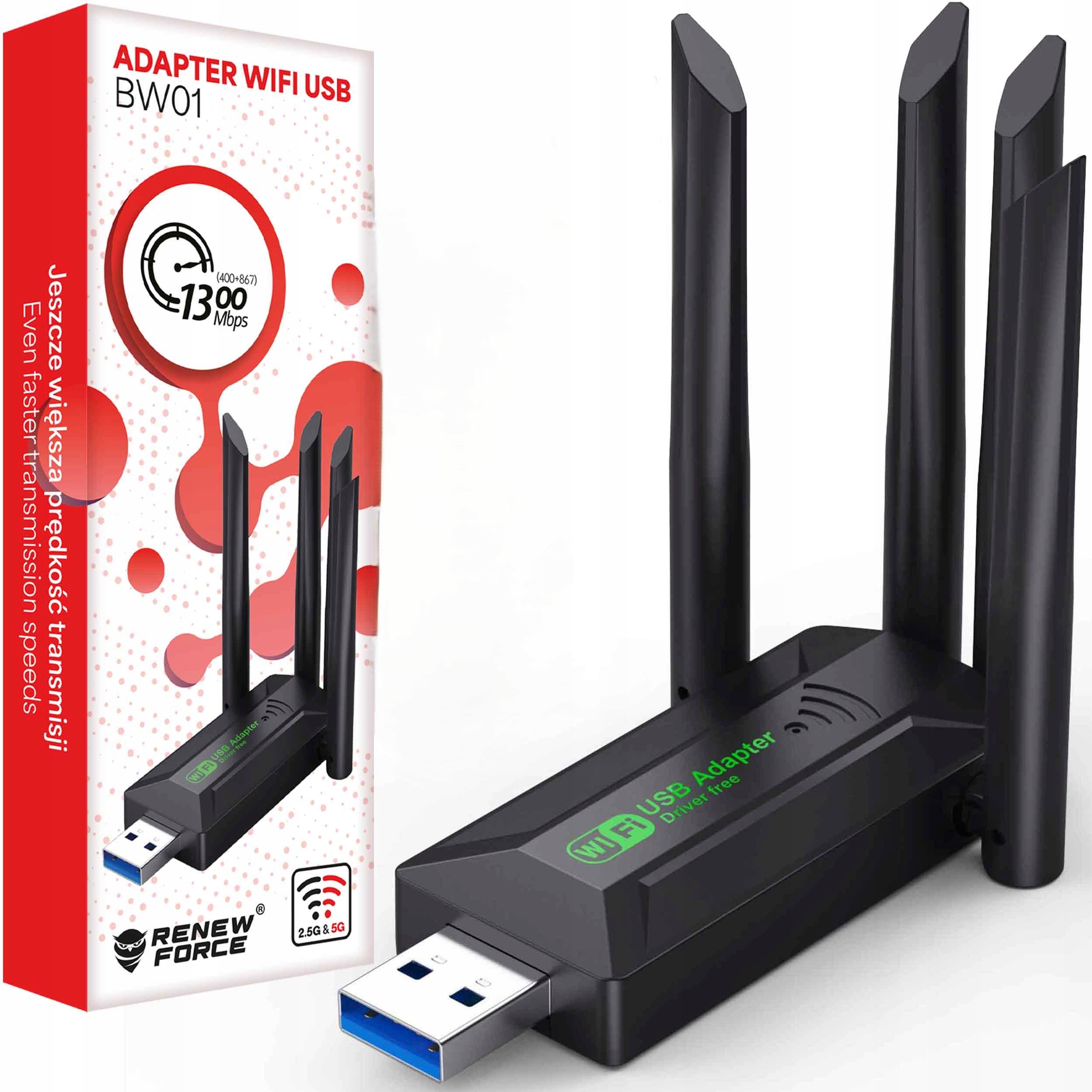 WI-Fi сетевой адаптер USB 3.0 двойной 2 антенны 5GHz внешний 1300Mbps