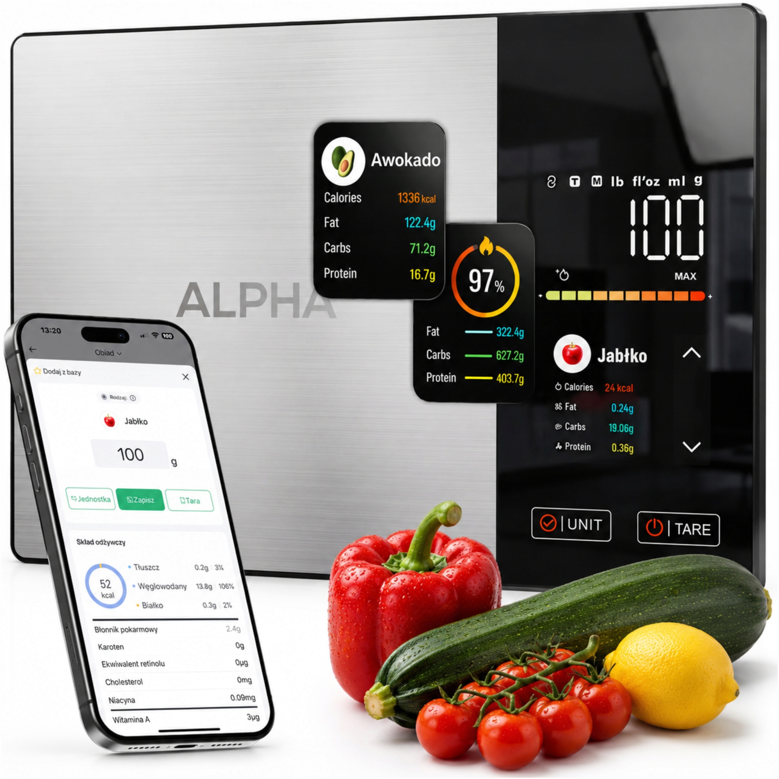 Waga Kuchenna Elektroniczna Smart Precyzyjna 1G/5KG Alpha Pro Aplikacja Pl