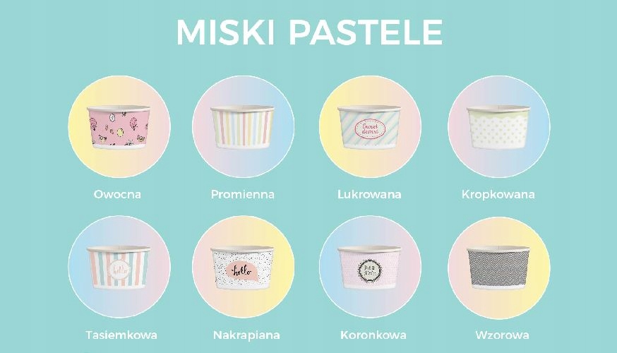 Papierowe miseczki, na lody, pastele, 245ml, 25szt (do dalszej odsprzedaży) Stan opakowania oryginalne