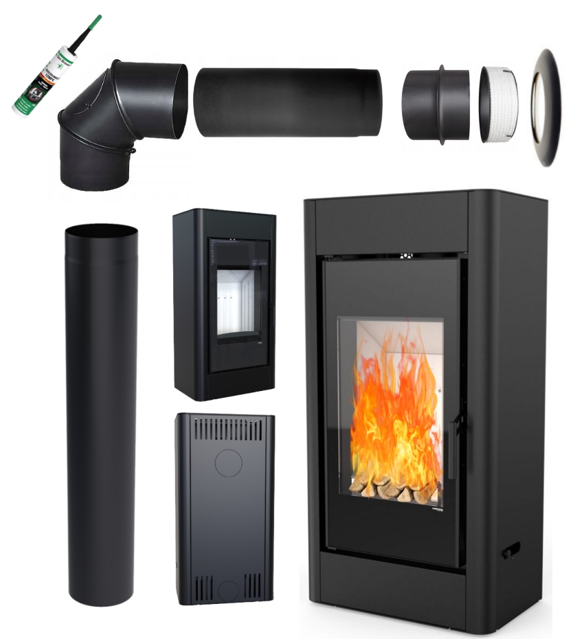 Piecyk Defro Solum Box 9 kW koza kominek zestaw do montażu rury stalowy