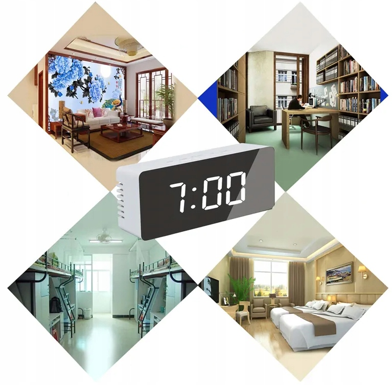 ZEGAREK ELEKTRONICZNY STOJĄCY BUDZIK ALARM DATA TERMOMETR LUSTRO LED ZEGAR Kształt prostokątny