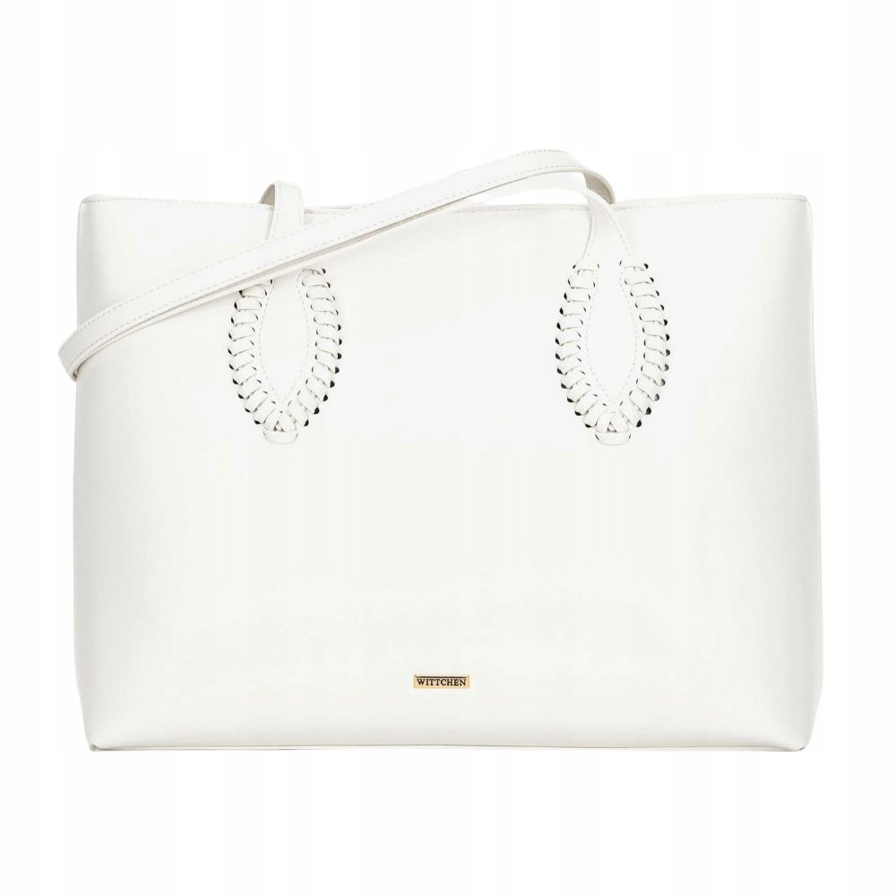 Krémová shopper kabelka s pleteným vzorem A4 Wittchen 100-4Y-234-0 ekokůže přes rameno