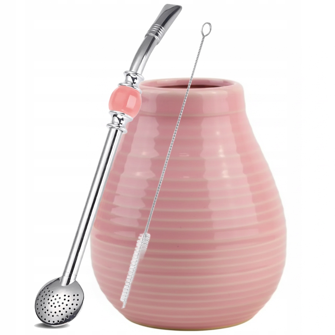 Levně Sada pro Yerba Mate Tykva růžová 350 ml Bombilla Křišťál 21 cm