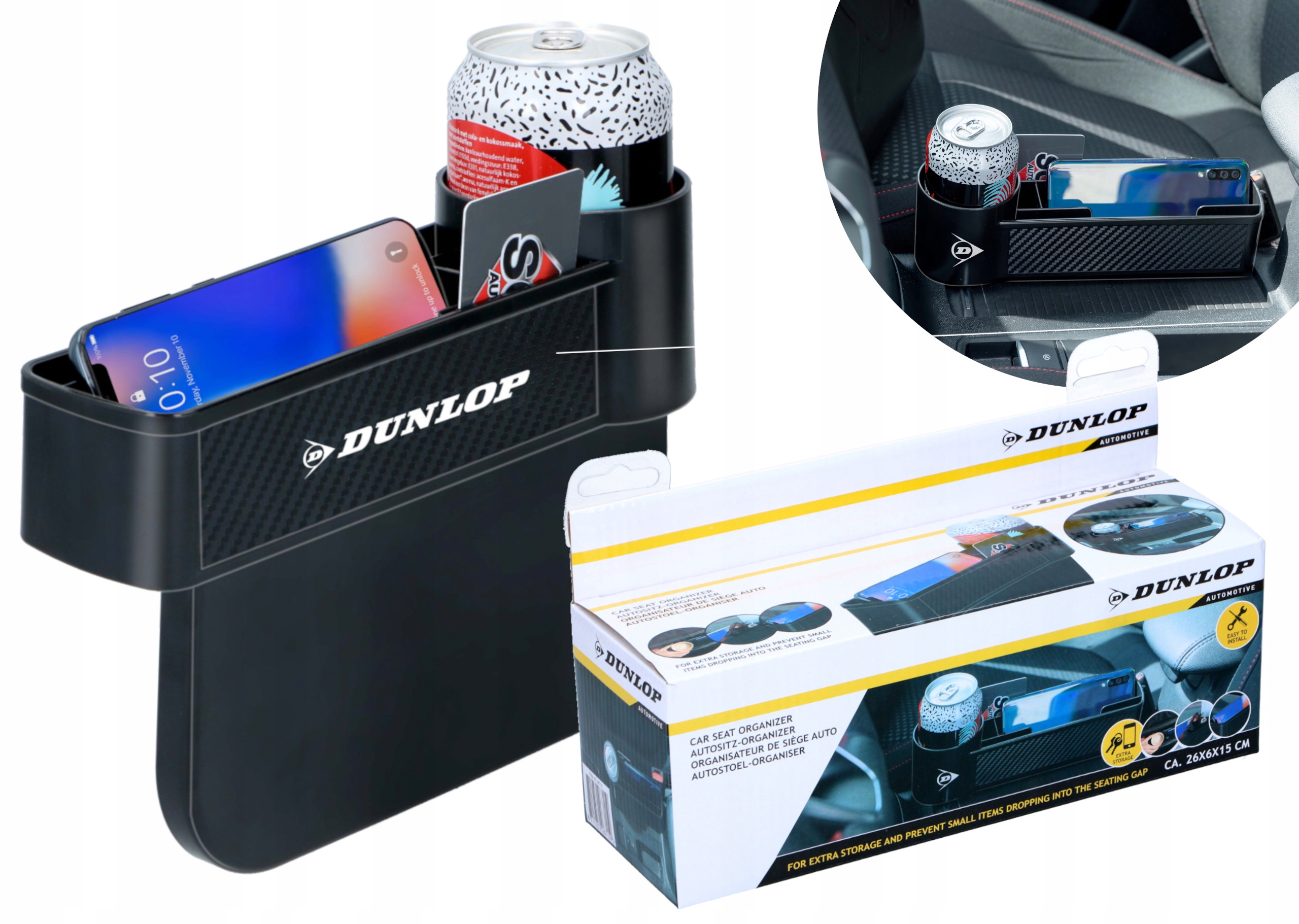 Schowek organizer samochodowy między fotel auta uniwersalny Dunlop