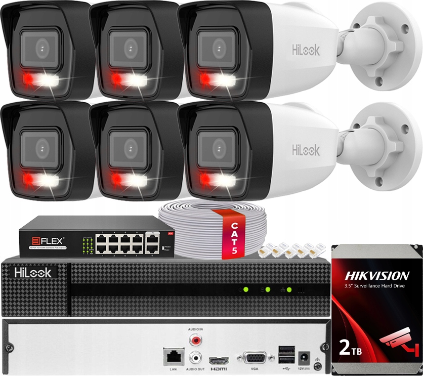 8MPx Ip monitorovací sada HiLook od Hikvision 6x IPCAM-B8-30DL Detekce Ai