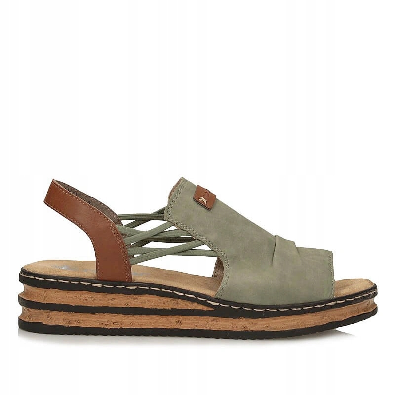 Dámské sandály Rieker 62962-52 zelené, nazouvací na platformě