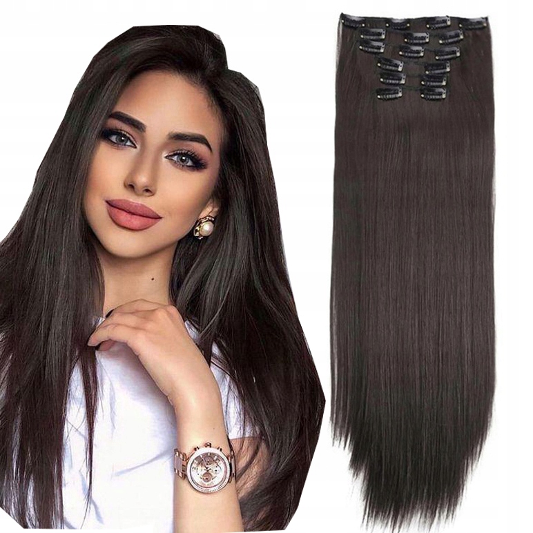 Clip In Připínací Syntetické Rovné Dlouhé Vlasy 60 cm Jako Přírodní