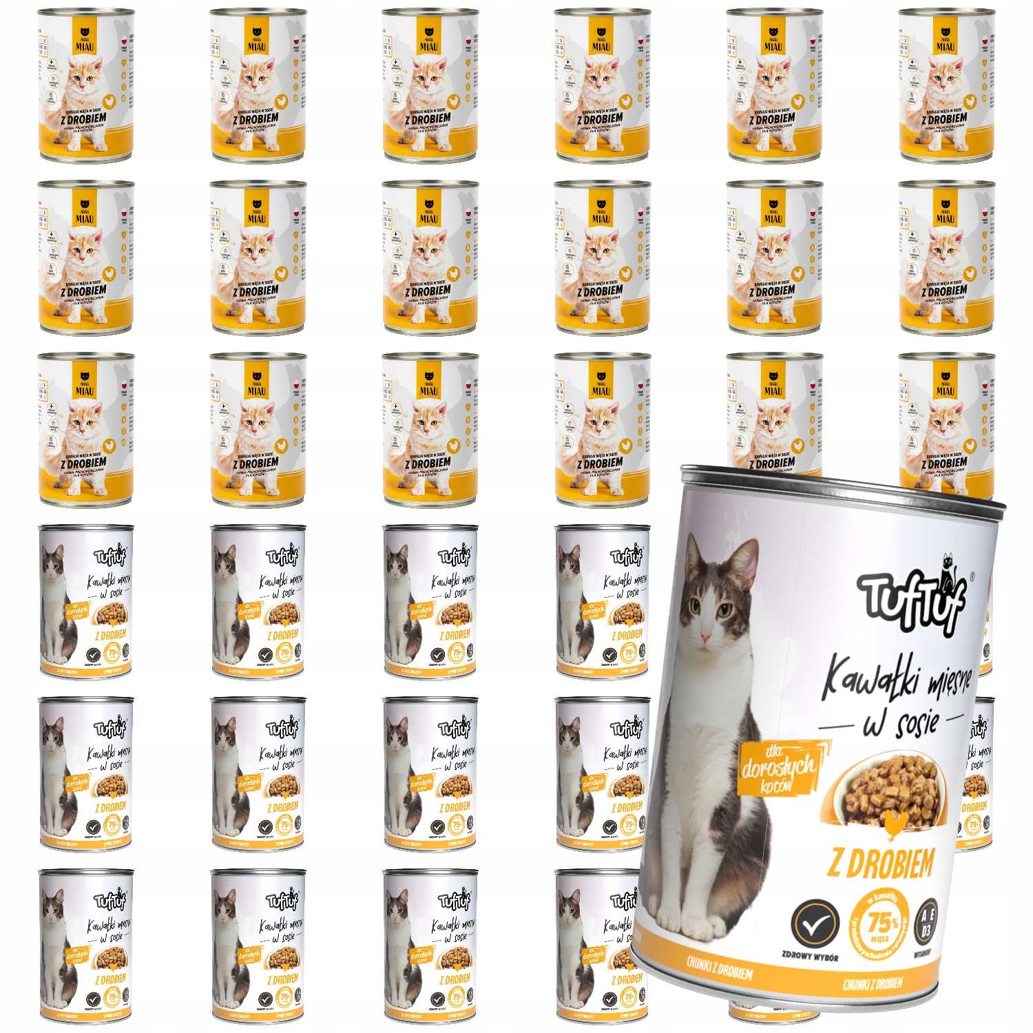 Krmivo Mokré Pro Kočky Tuf Tuf Miau Miau Plechovka MIX Drůbež 36x415G