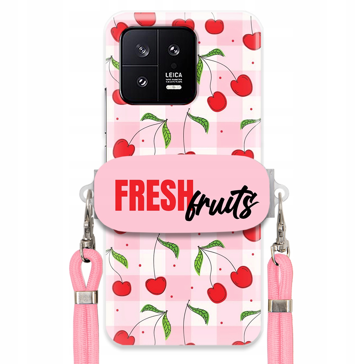 Puzdro pre Xiaomi 13 Case Držiak na šnúrku Ružový Fresh Fruits Mriežka Ovocie