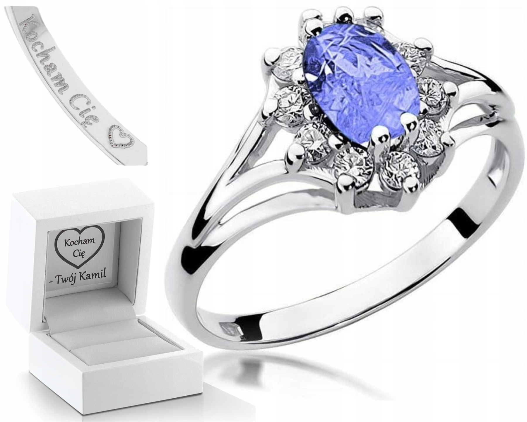 Zlatý Prstýnek Tanzanit Diamanty Bílé Zlato