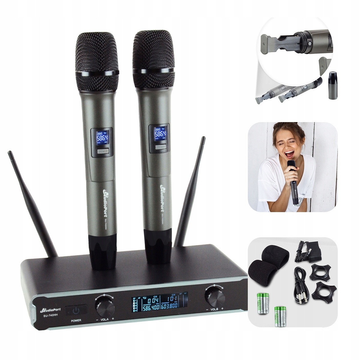 Zestaw mikrofonów bezprzewodowych doręcznych Uhf+ stacja Audioport
