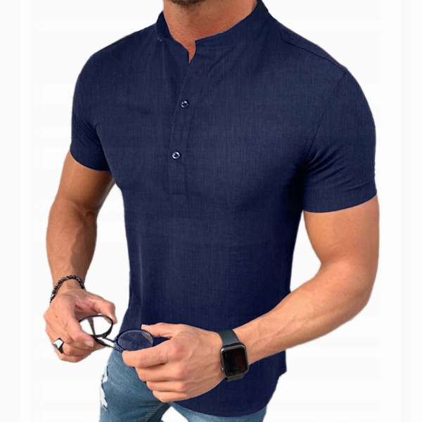 Pánská košile Stojka Casual Lněná Len Bavlněná regular fit