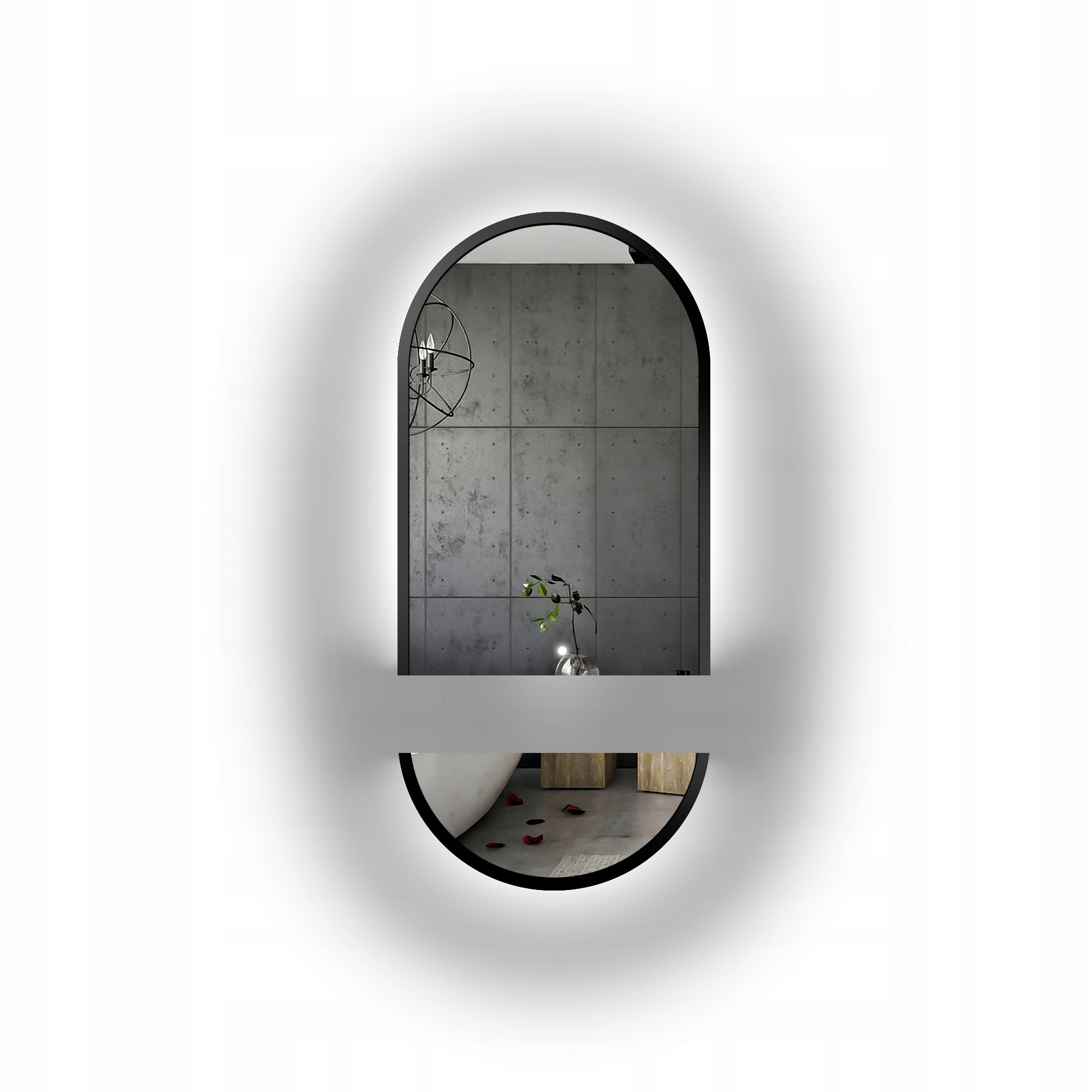 Zrcadlo oválné Oskar v černém rámu Mdf ve dvou částech Led 50x150 cm