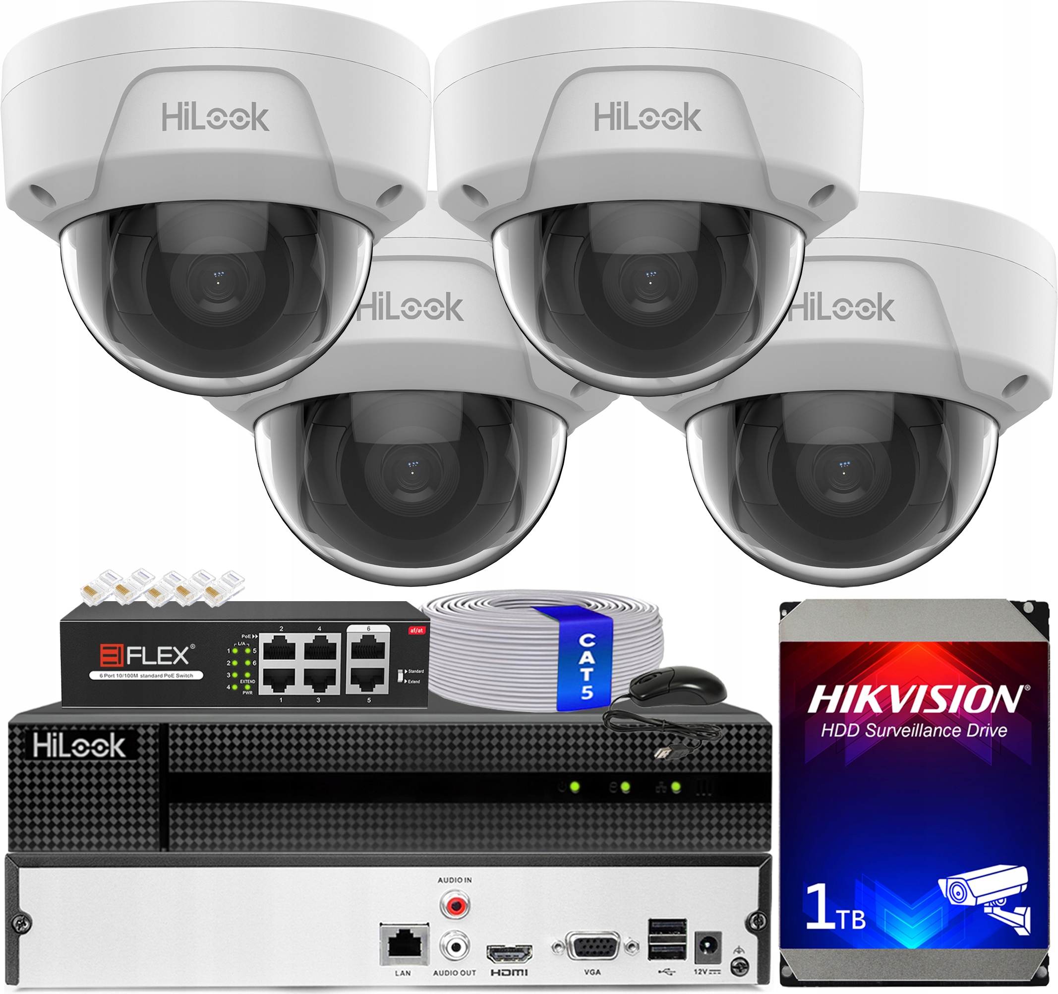 Sada pro monitorování 4x Kamera IPC-D180H 8Mpx HiLook od společnosti Hikvision Kopułka