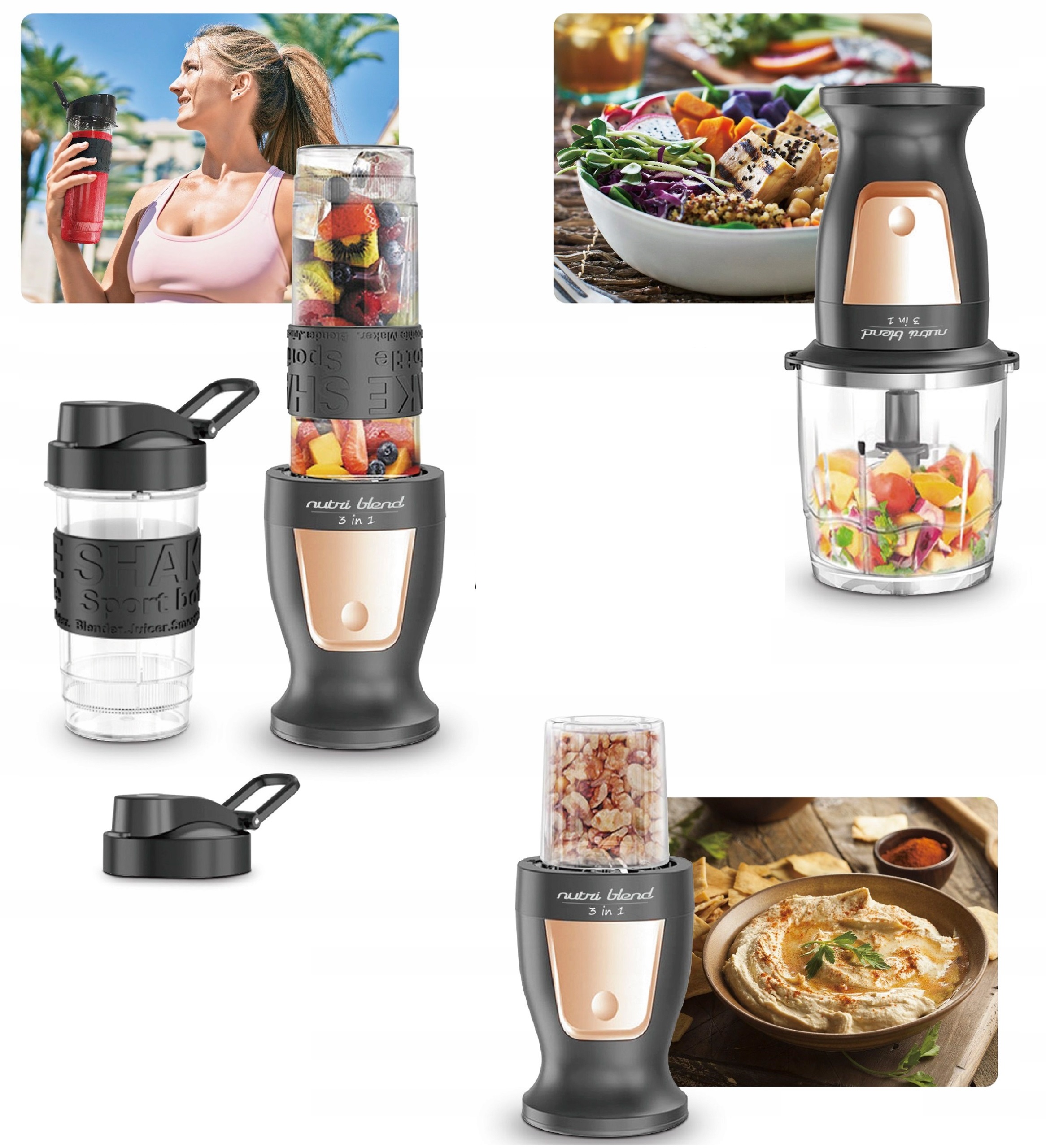 Blender Kielichowy Multifunkcjonalny Zestaw 4W1 Smoothie Koktajli