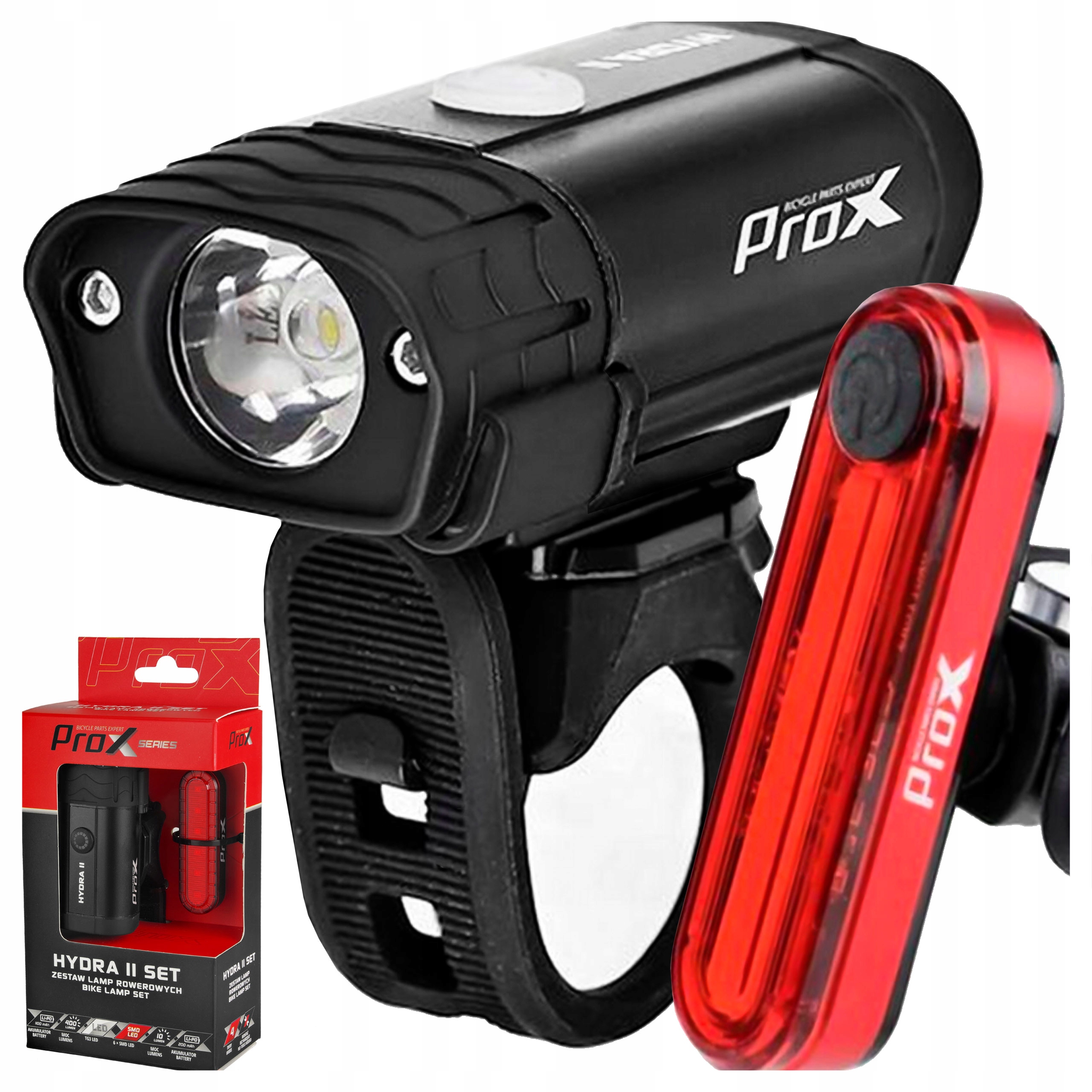 Zestaw Komplet Lampki Rowerowe Prox Hydra II 400 10 lm Led GoPro Usb-c