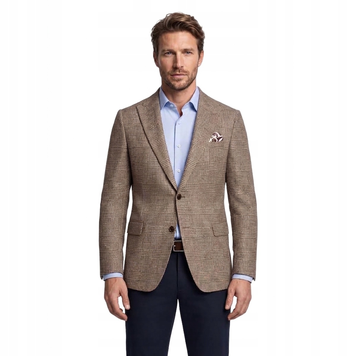 Męska marynarka w kratę beżowa Slim Fit Casual Pako Lorente roz. 56/182