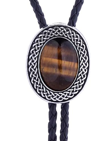 Kravata bolo western keltská splétaná oko tygra přírodní kůže