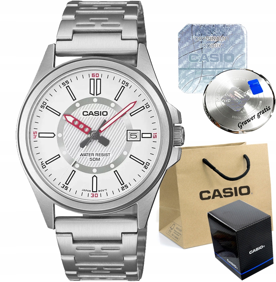 Pánské hodinky Casio ocel klasické Datumovka WR-5BAR krabička Gravírování