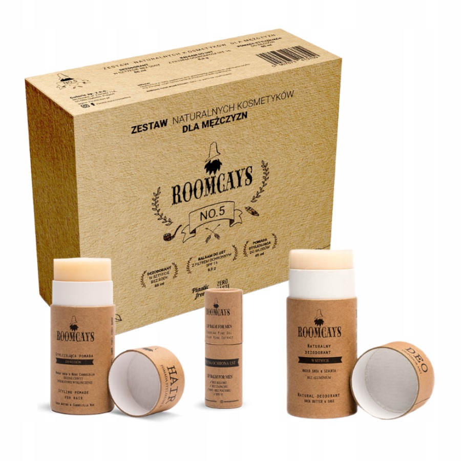 Roomcays Sada deodorantů bez hliníku Balzám na rty SPF15 Pomáda