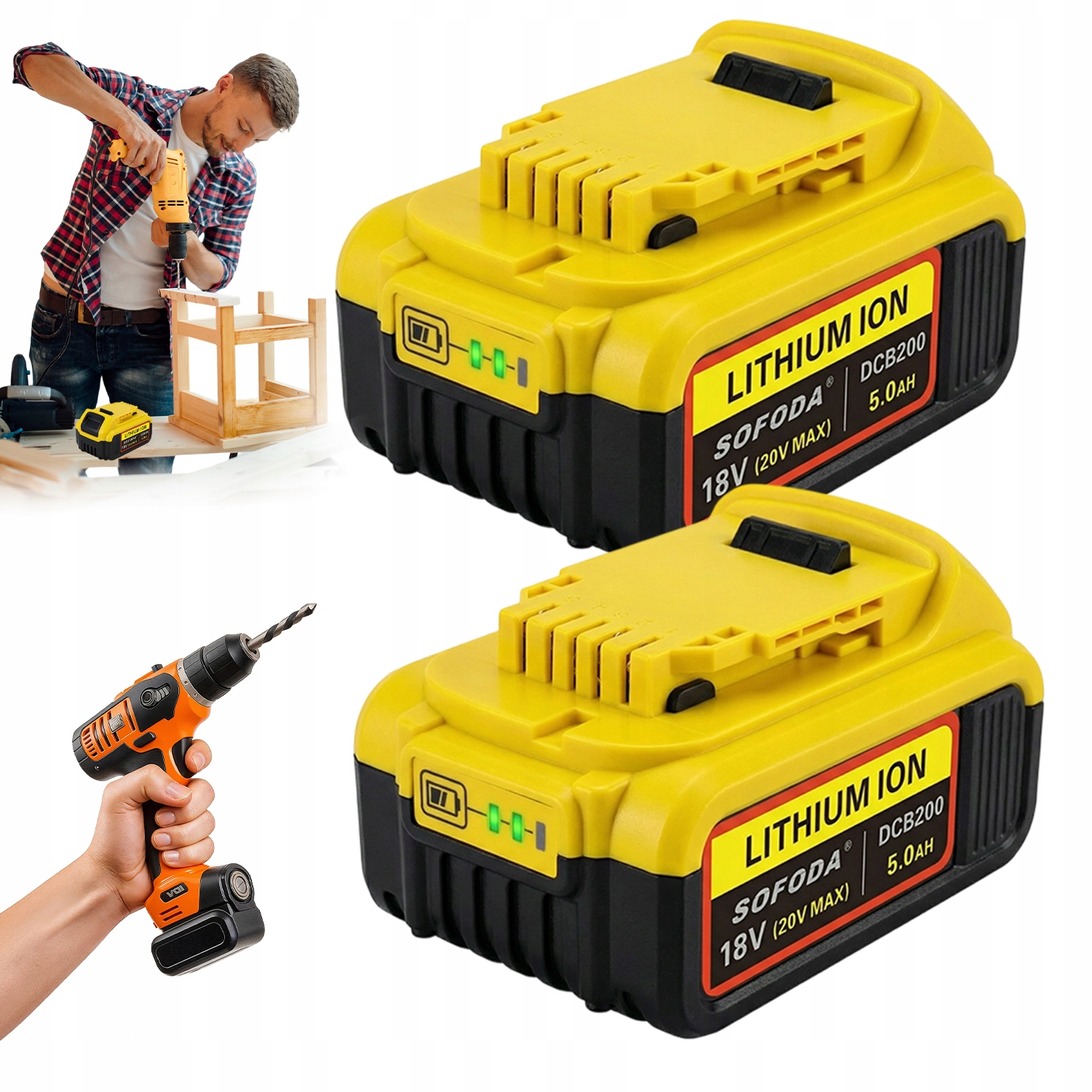 Baterie Akumulátor 18V 5000MAH 2 Ks Pro Šroubovák DCB181 DCB200