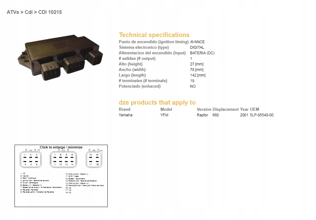 Modul Zapaľovania CDI Yamaha YFM660 Raptor 01 (OEM-5LP-85540-00)