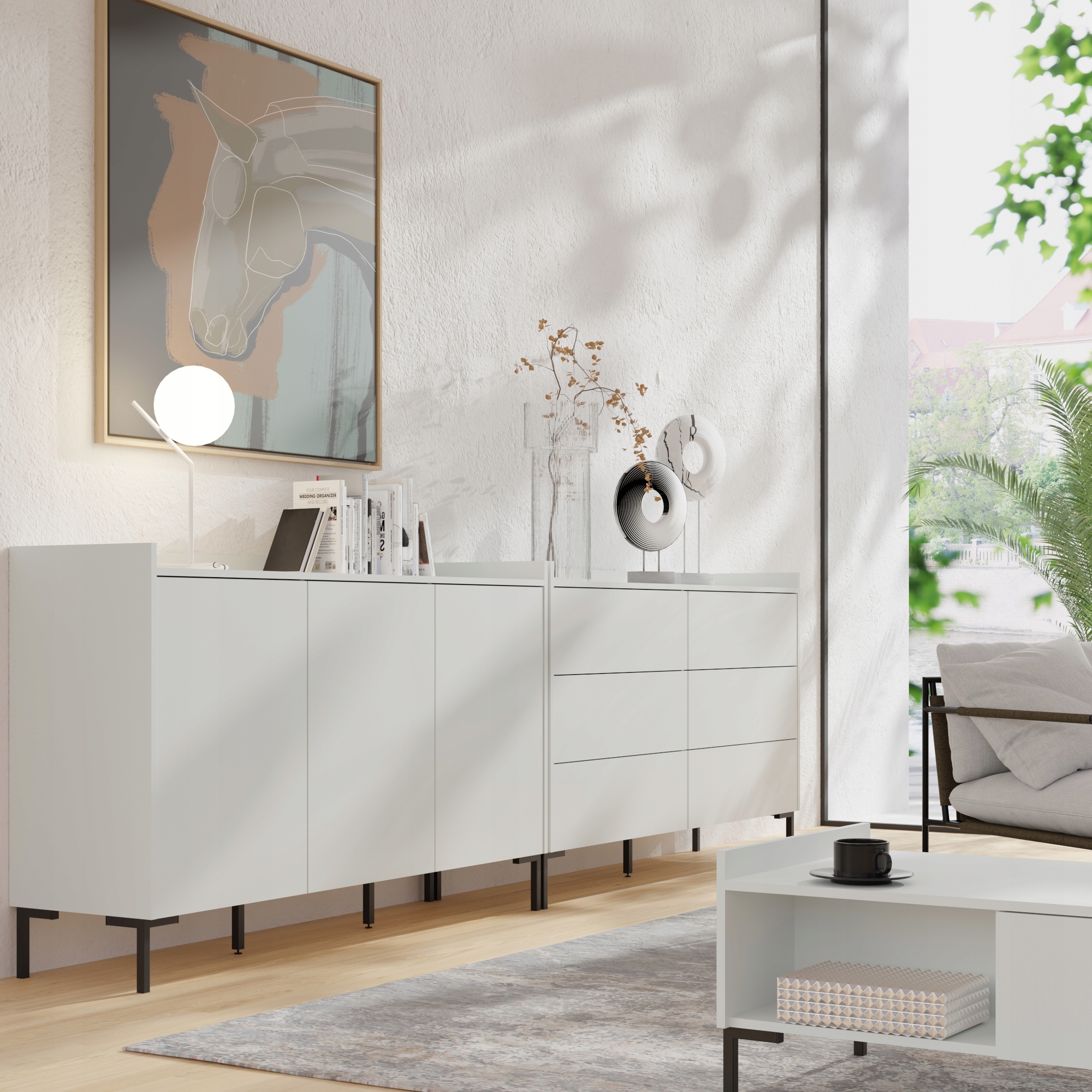 Komoda z drzwiami uchylnymi Liam 3D 150 Biała