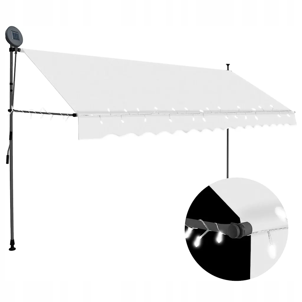 Ručně zatahovací markýza s Led světlem 350 cm krémová Krémová 145874