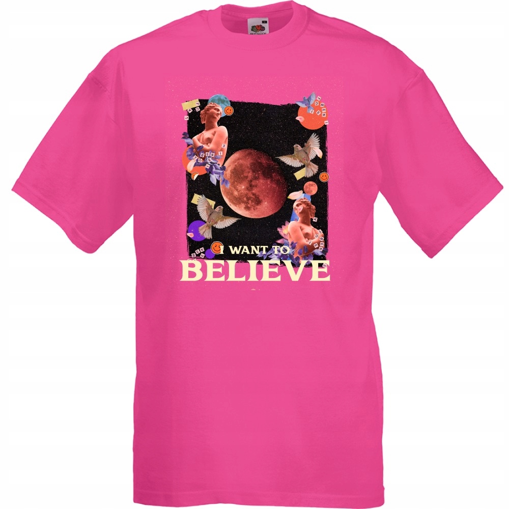 

Koszulka i want to believe kolaż S fuksja