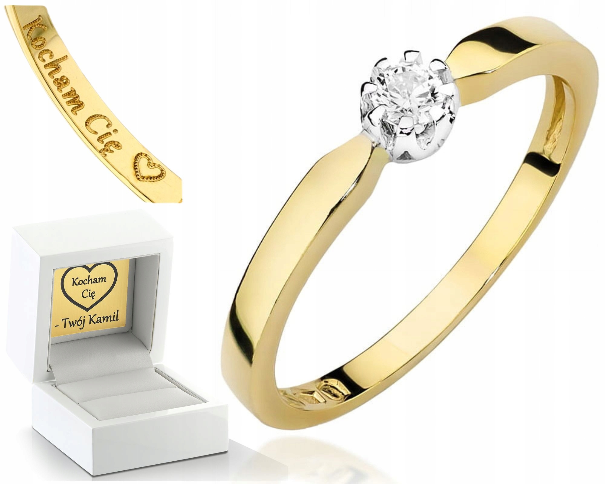 Zásnubní Prstýnek Diamant Žluté Zlato Gravírování Bonus 585 Dárek