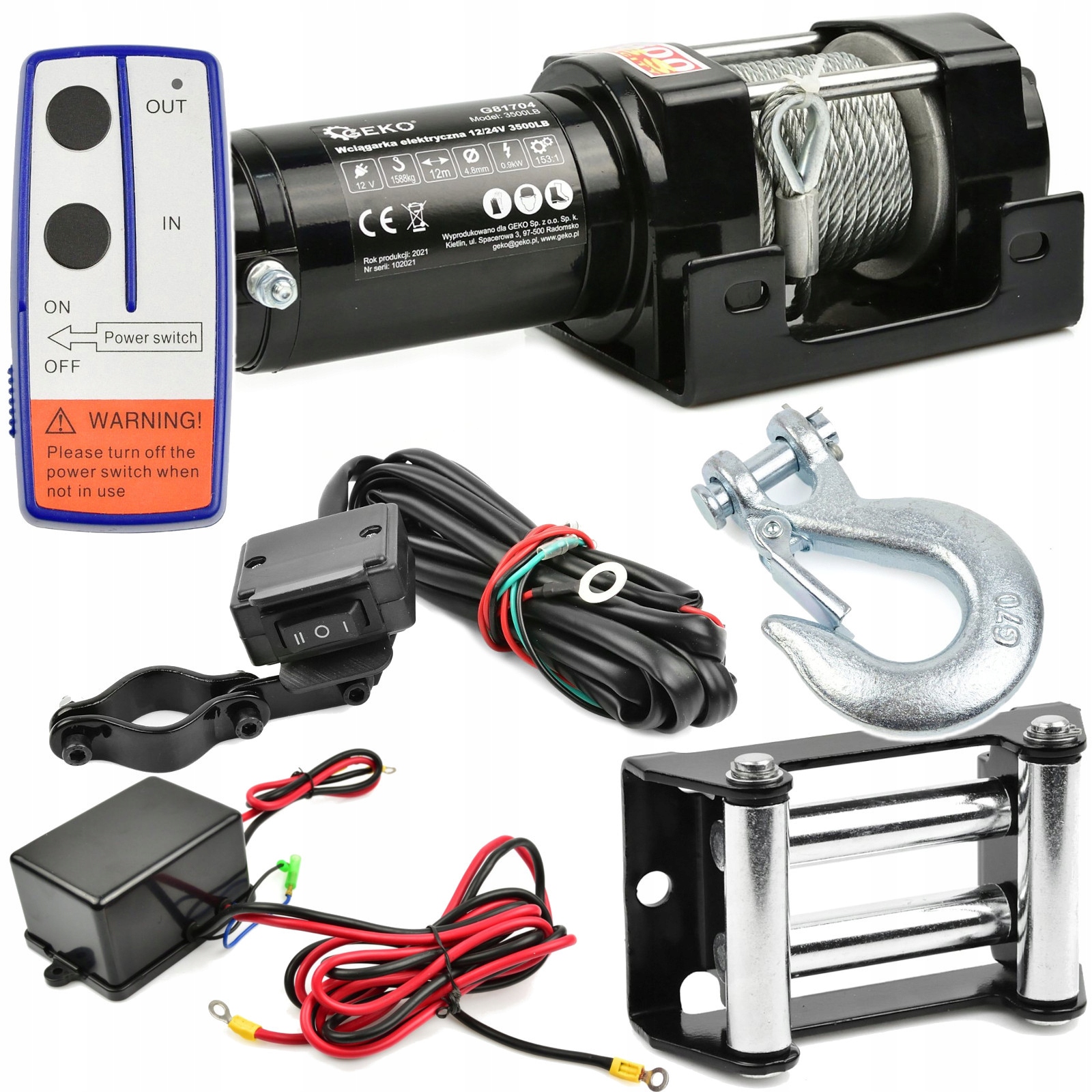

Wyciągarka Wciągarka Elektryczna 12V 1588kg Rolki