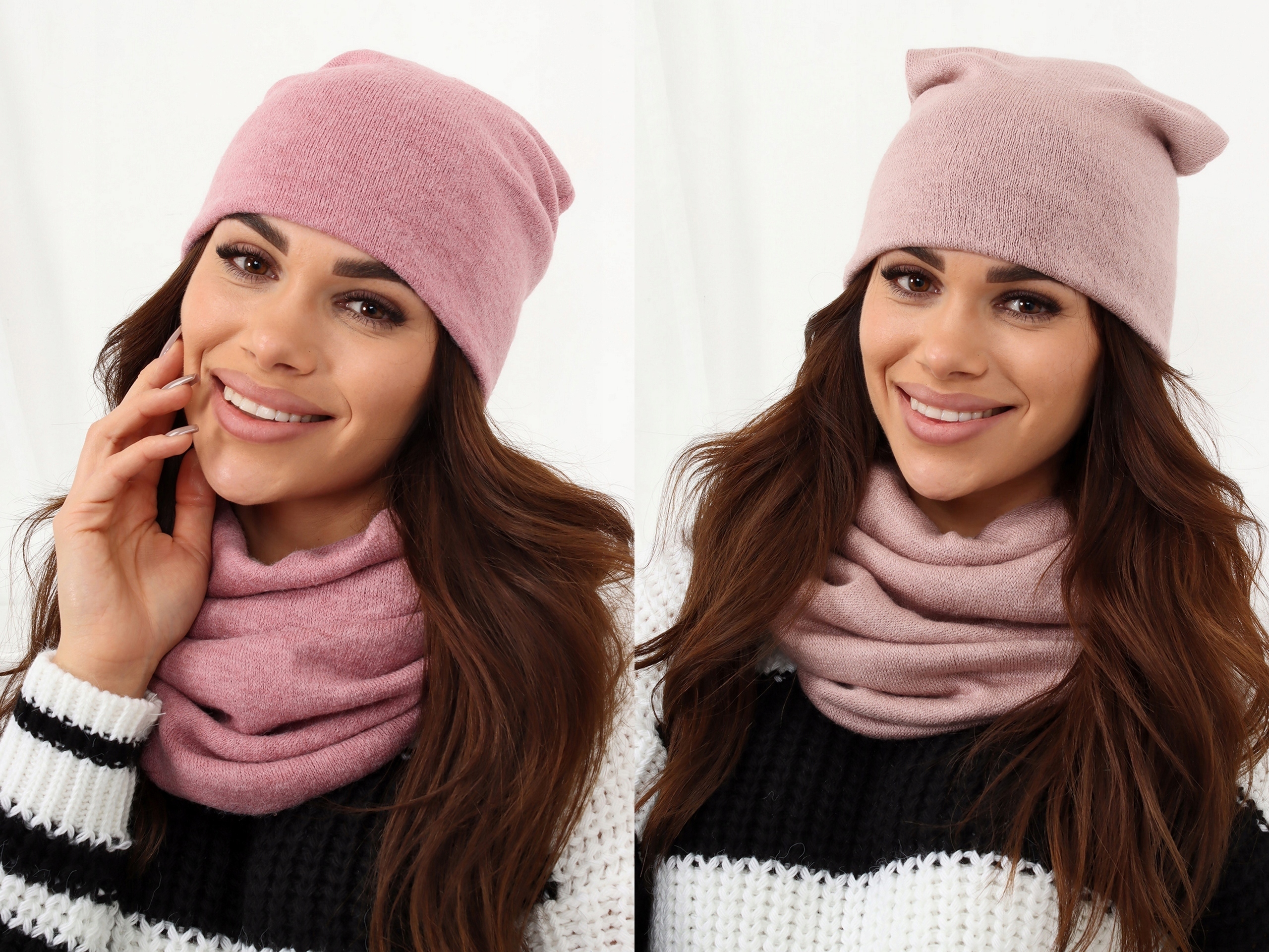 KOMPLET DAMSKI CZAPKA BEANIE KOMIN GOLF TUBA DUŻY ZESTAW CIEPŁY ZIMOWY 2468 Model 2468