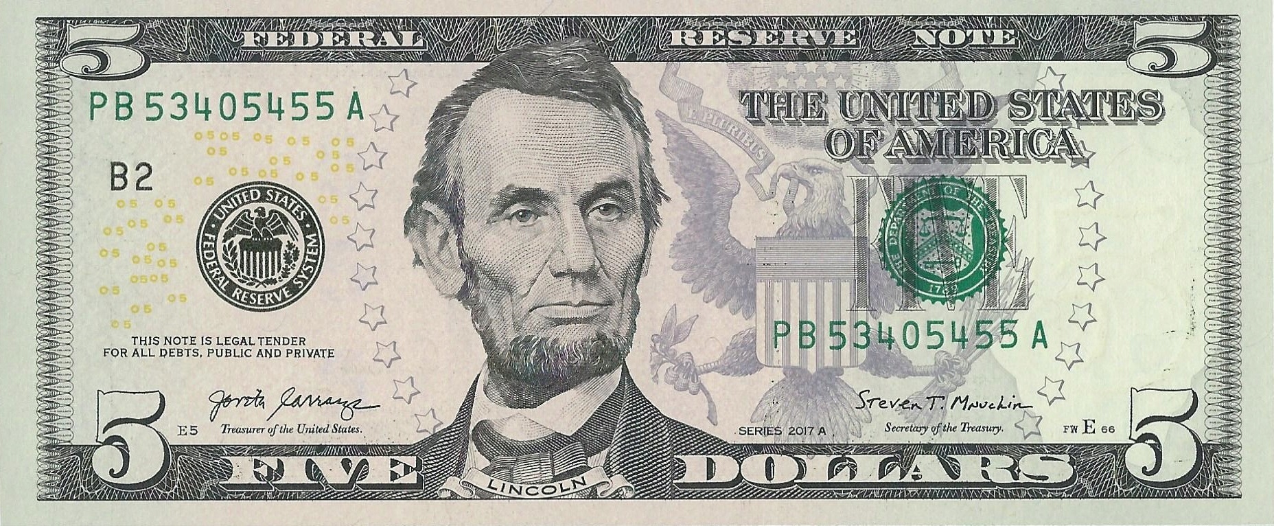 USA - 5 Dollars - 2017 - P545A - B-New York - St.1