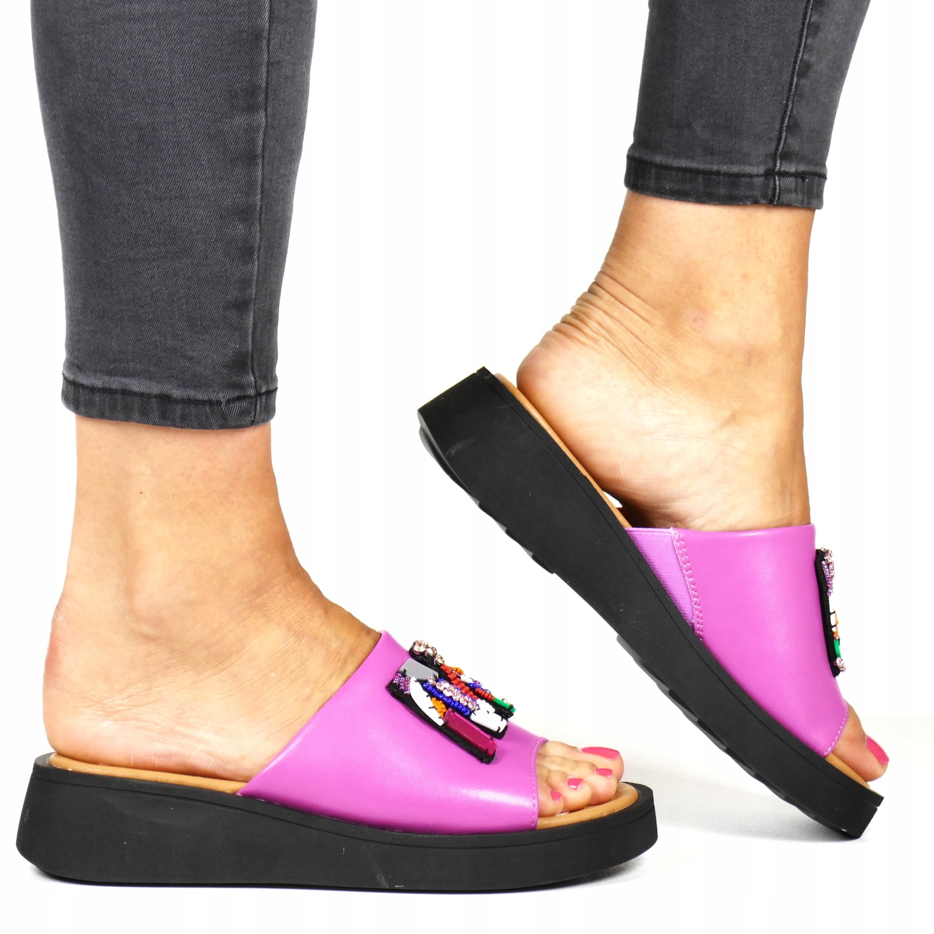 Dámské Nazouváky S Koturnovou Platformou Fuchsiové, Růžové, Elegantní, Nové